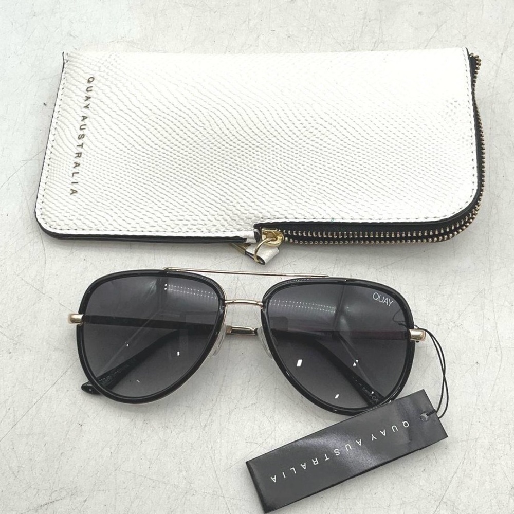 Quay Australia black solid all in mini aviator sunglasses with pouch NWT